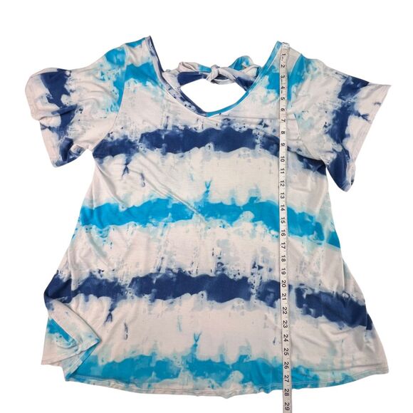 Lane Bryant Swing Tee Plus Sz 14/16 Blue Tie Dye Boho Tie Back Flowy Casual Top - Picture 7 of 10